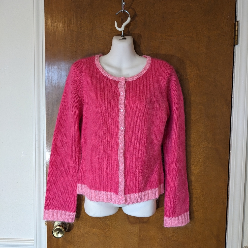 Y2K Tommy Hilfiger Pink Mohair Acrylic Blend Knit Cardigan Sweater
